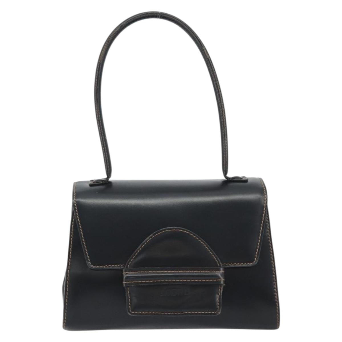 LOEWE Hand Bag Leather Black Auth bs35813A