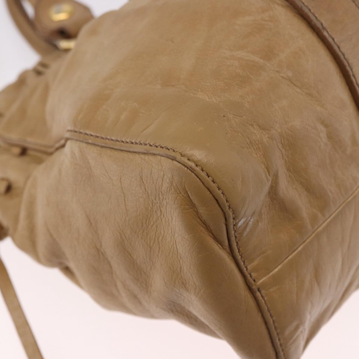 Miu Miu Hand Bag Leather 2way Beige Gold Auth bs35814