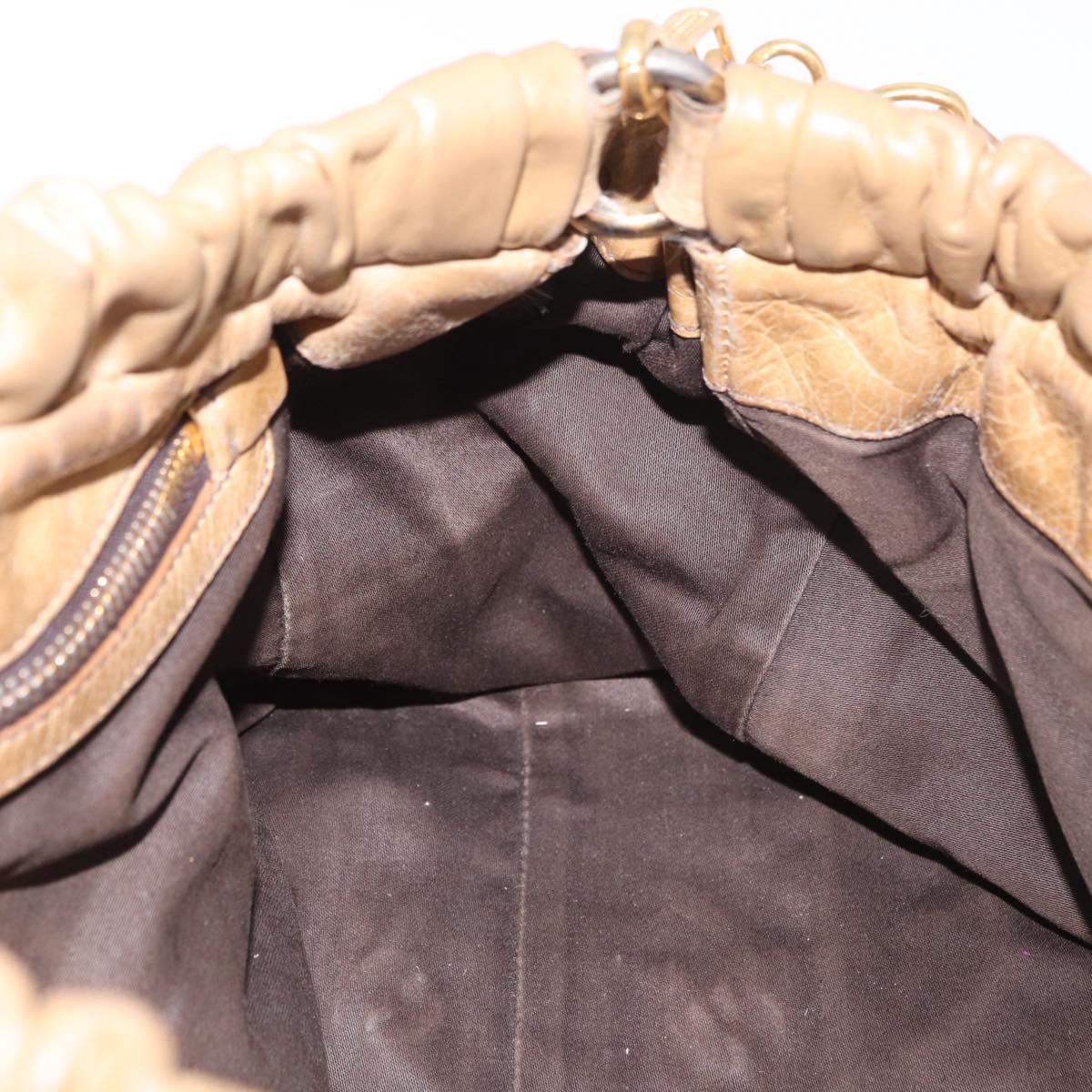 Miu Miu Hand Bag Leather 2way Beige Gold Auth bs35814