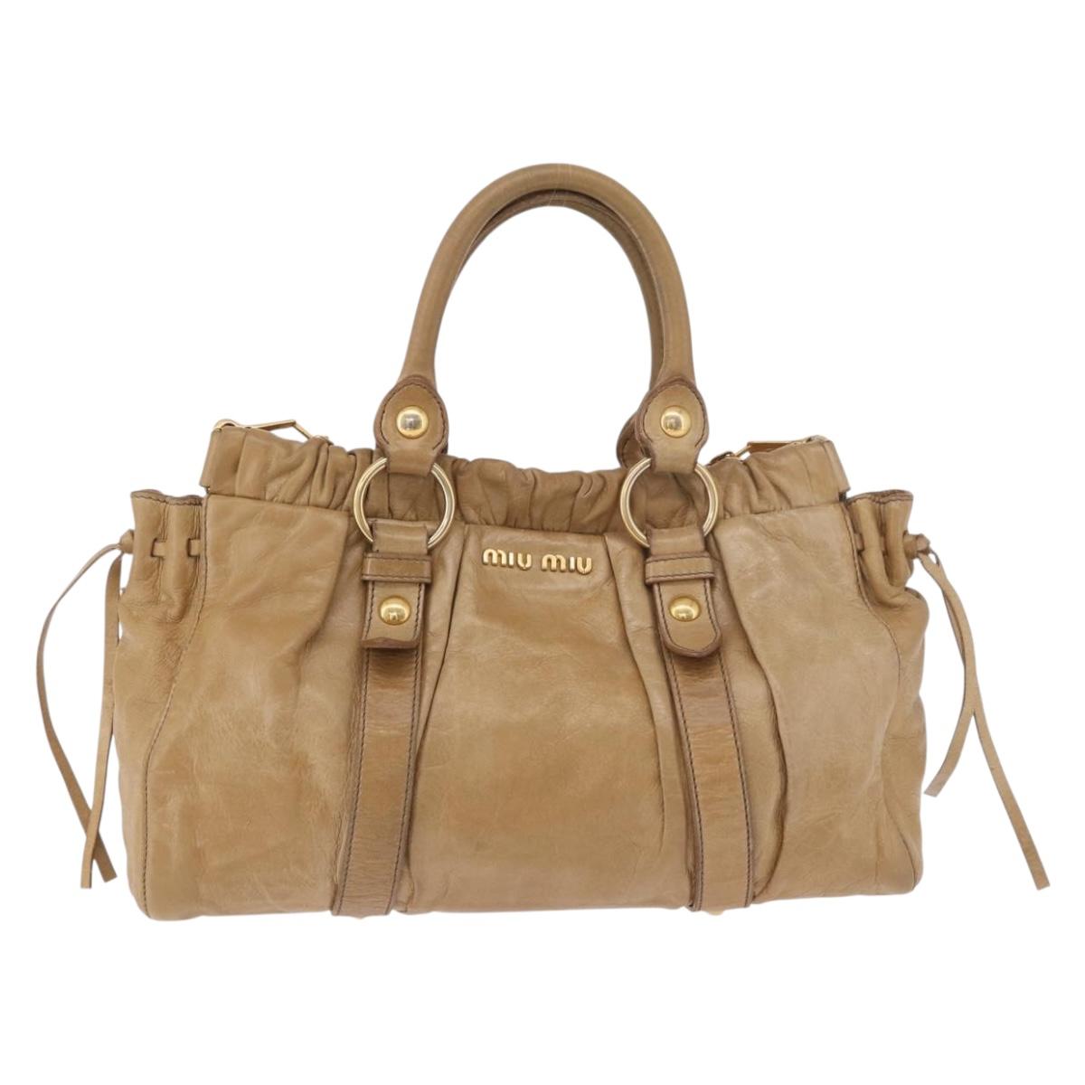Miu Miu Hand Bag Leather 2way Beige Gold Auth bs35814