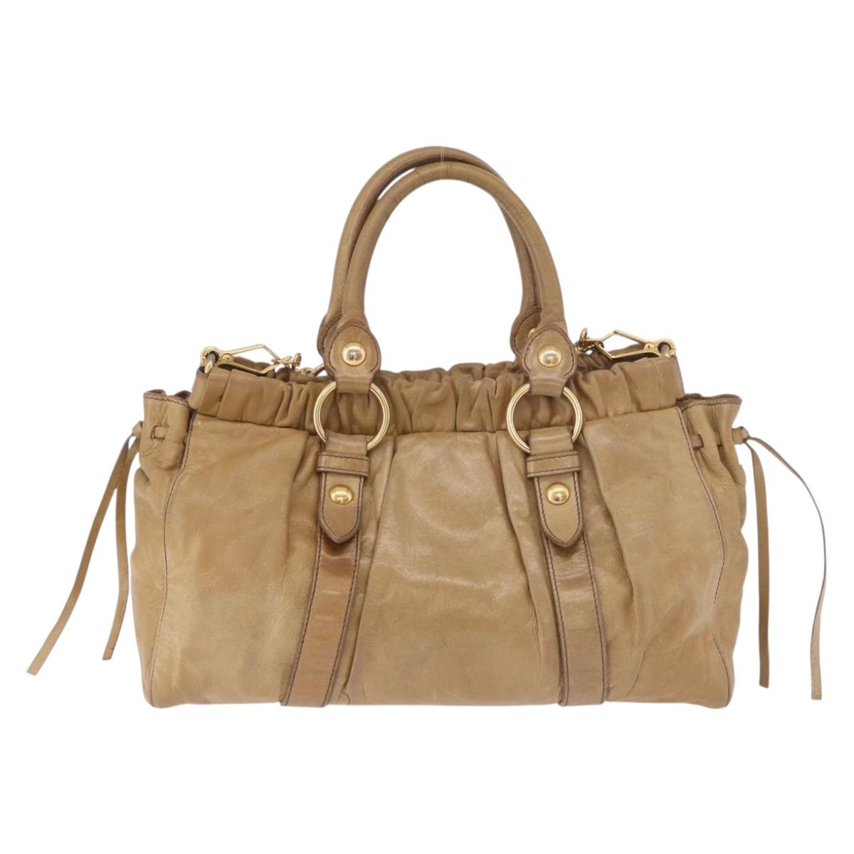Miu Miu Hand Bag Leather 2way Beige Gold Auth bs35814