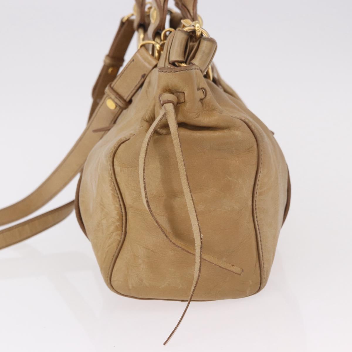 Miu Miu Hand Bag Leather 2way Beige Gold Auth bs35814
