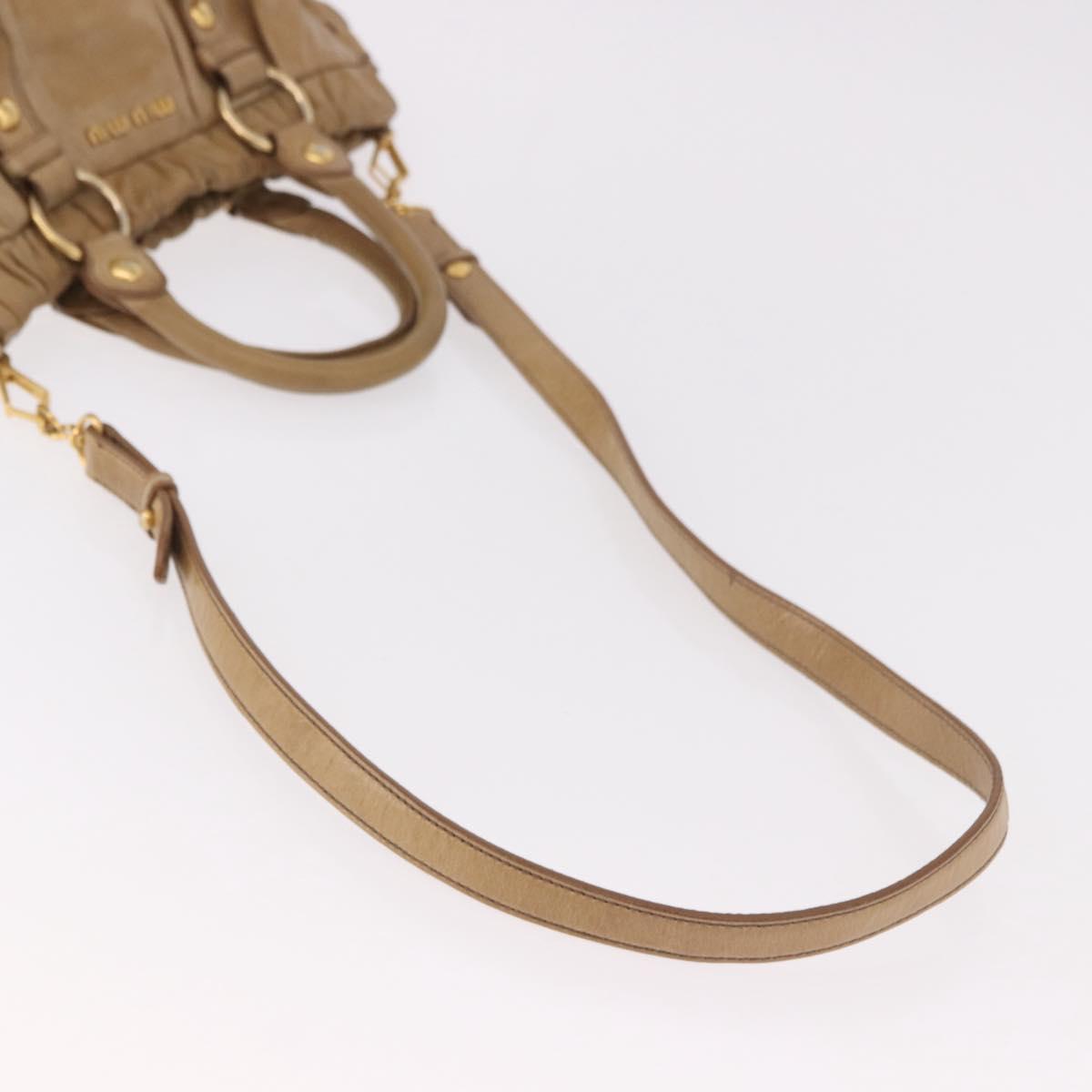 Miu Miu Hand Bag Leather 2way Beige Gold Auth bs35814