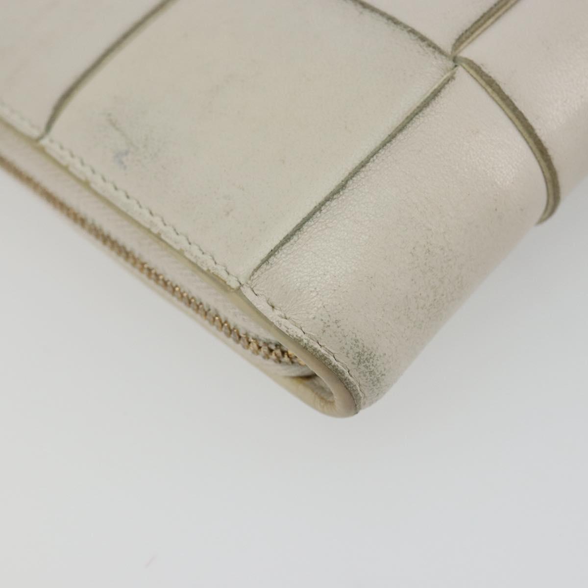 BOTTEGA VENETA MAXI INTRECCIATO Long Wallet Leather White Gold Auth bs35818