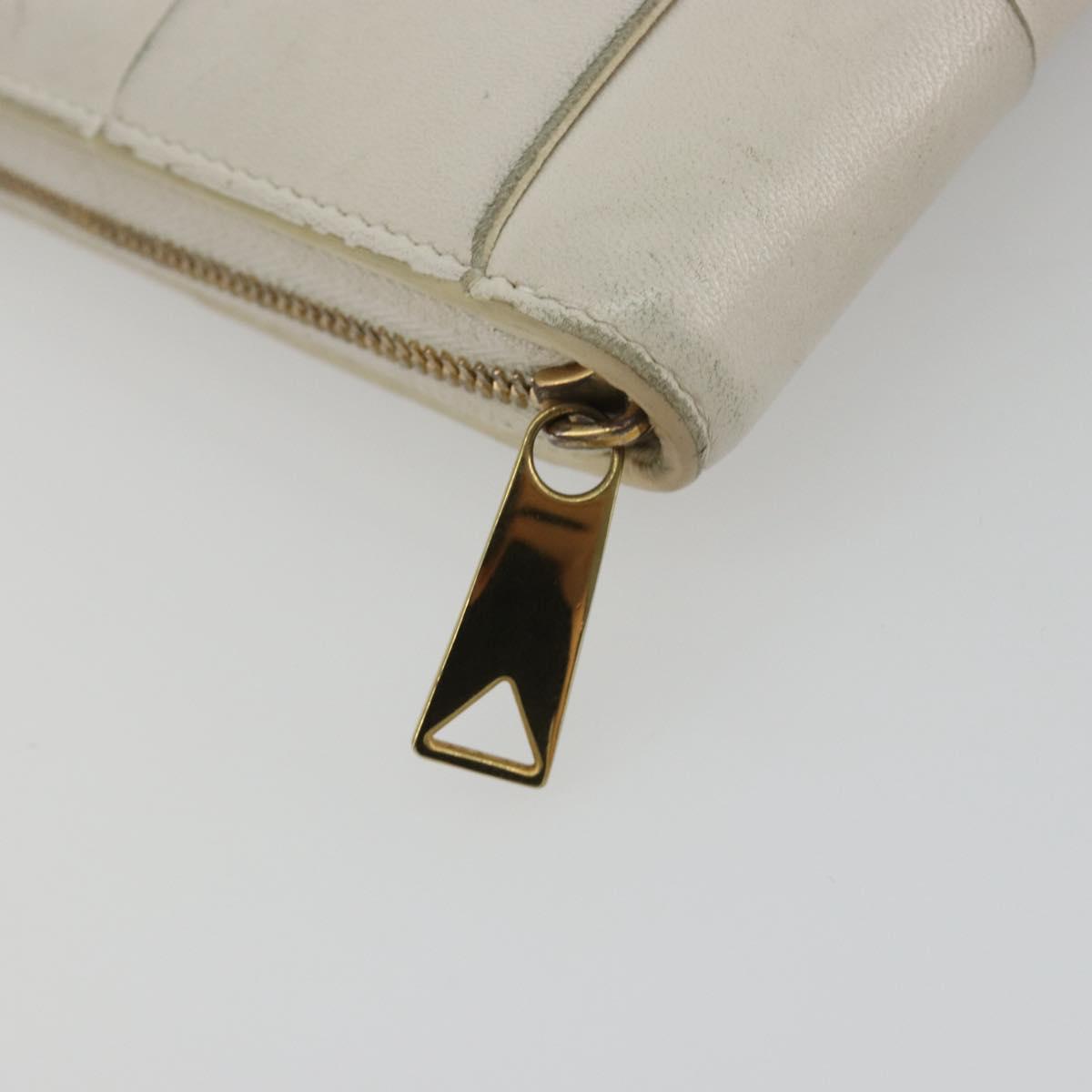 BOTTEGA VENETA MAXI INTRECCIATO Long Wallet Leather White Gold Auth bs35818