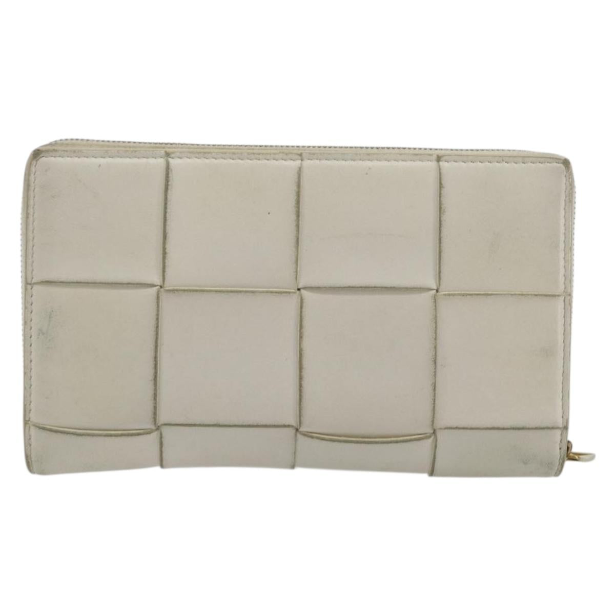 BOTTEGA VENETA MAXI INTRECCIATO Long Wallet Leather White Gold Auth bs35818