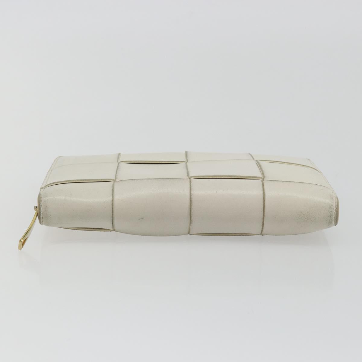 BOTTEGA VENETA MAXI INTRECCIATO Long Wallet Leather White Gold Auth bs35818