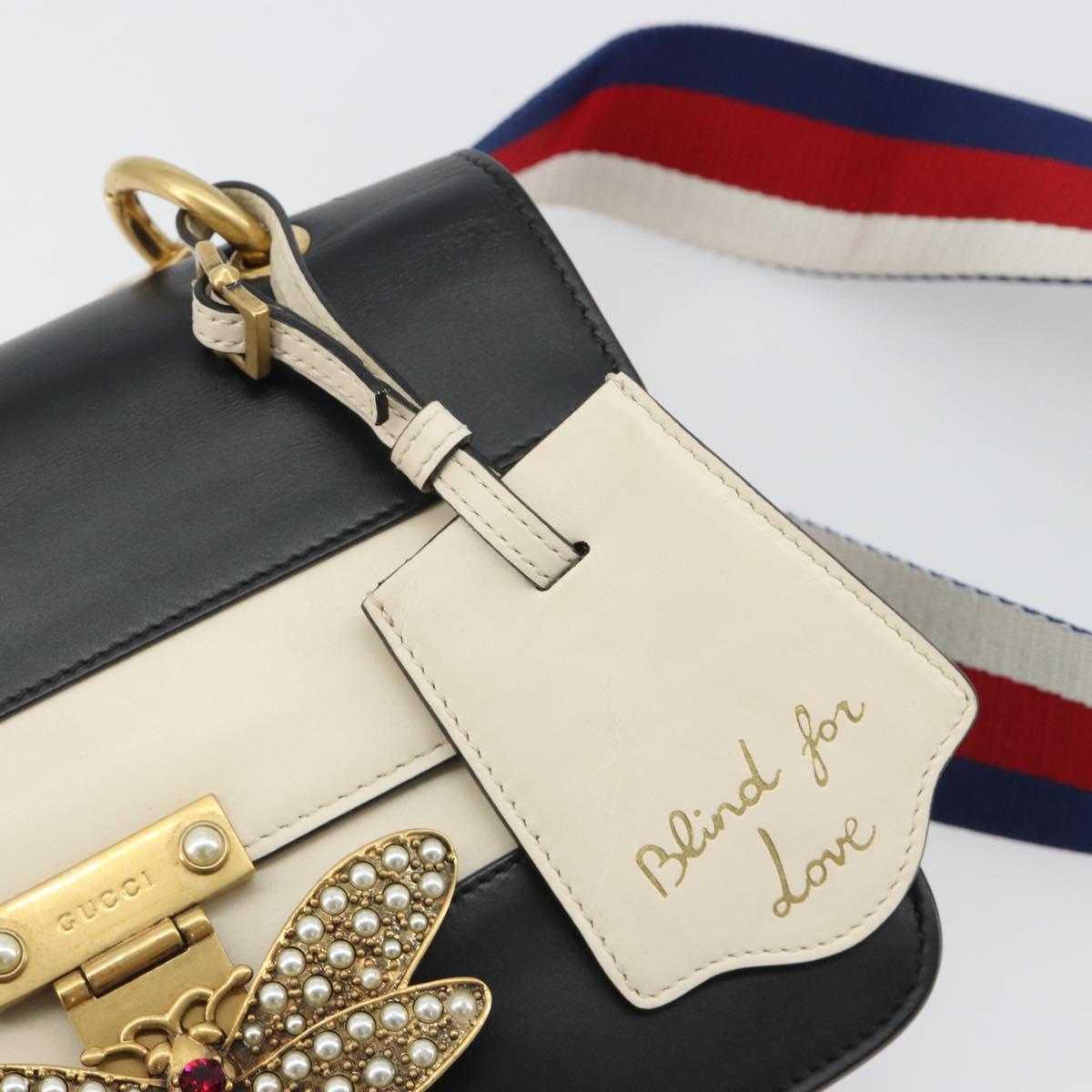 GUCCI Queen Margaret Bee Leather Outlet Black Gold 476542 Auth bs35819V