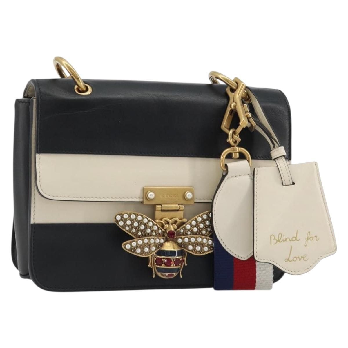 GUCCI Queen Margaret Bee Leather Outlet Black Gold 476542 Auth bs35819V
