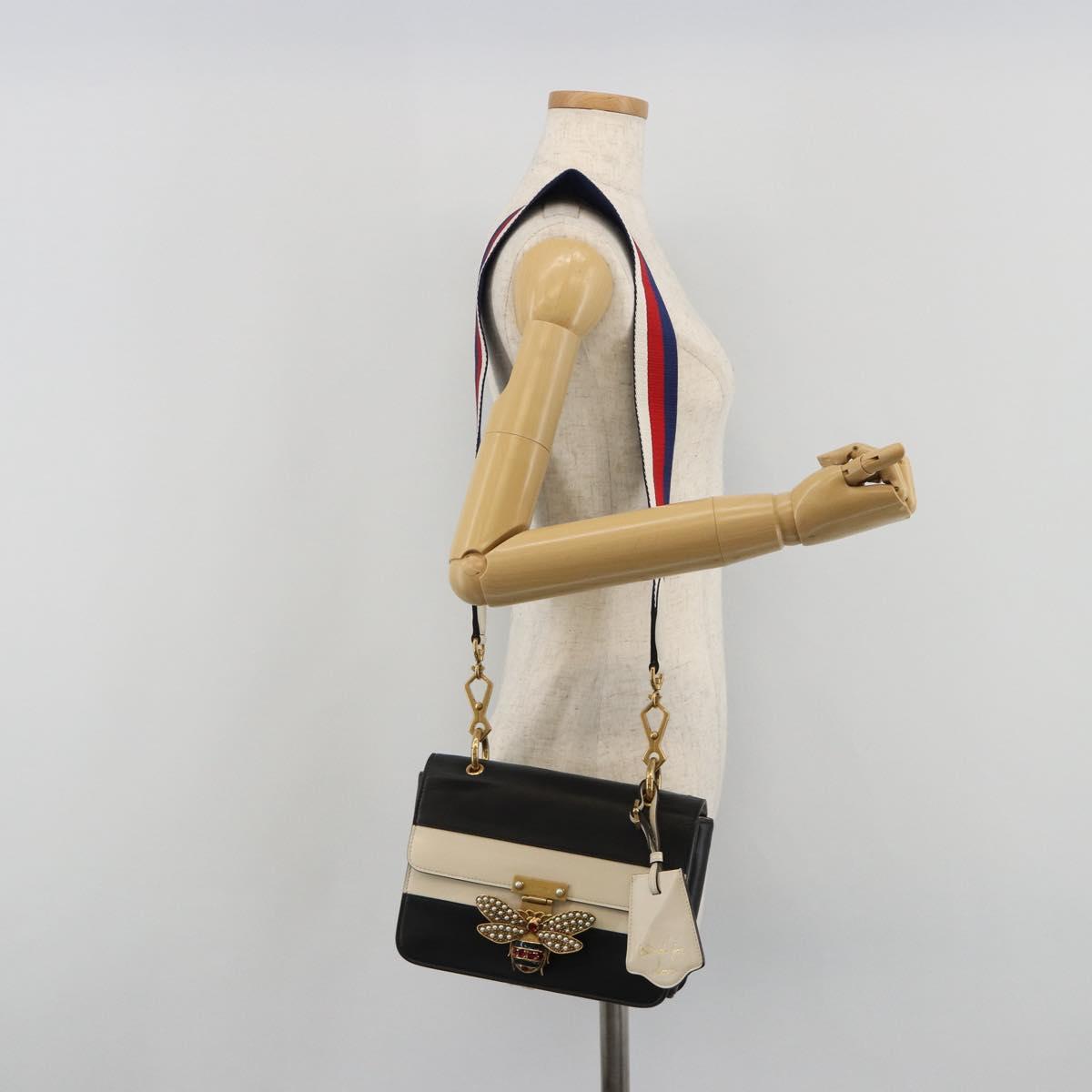 GUCCI Queen Margaret Bee Leather Outlet Black Gold 476542 Auth bs35819V