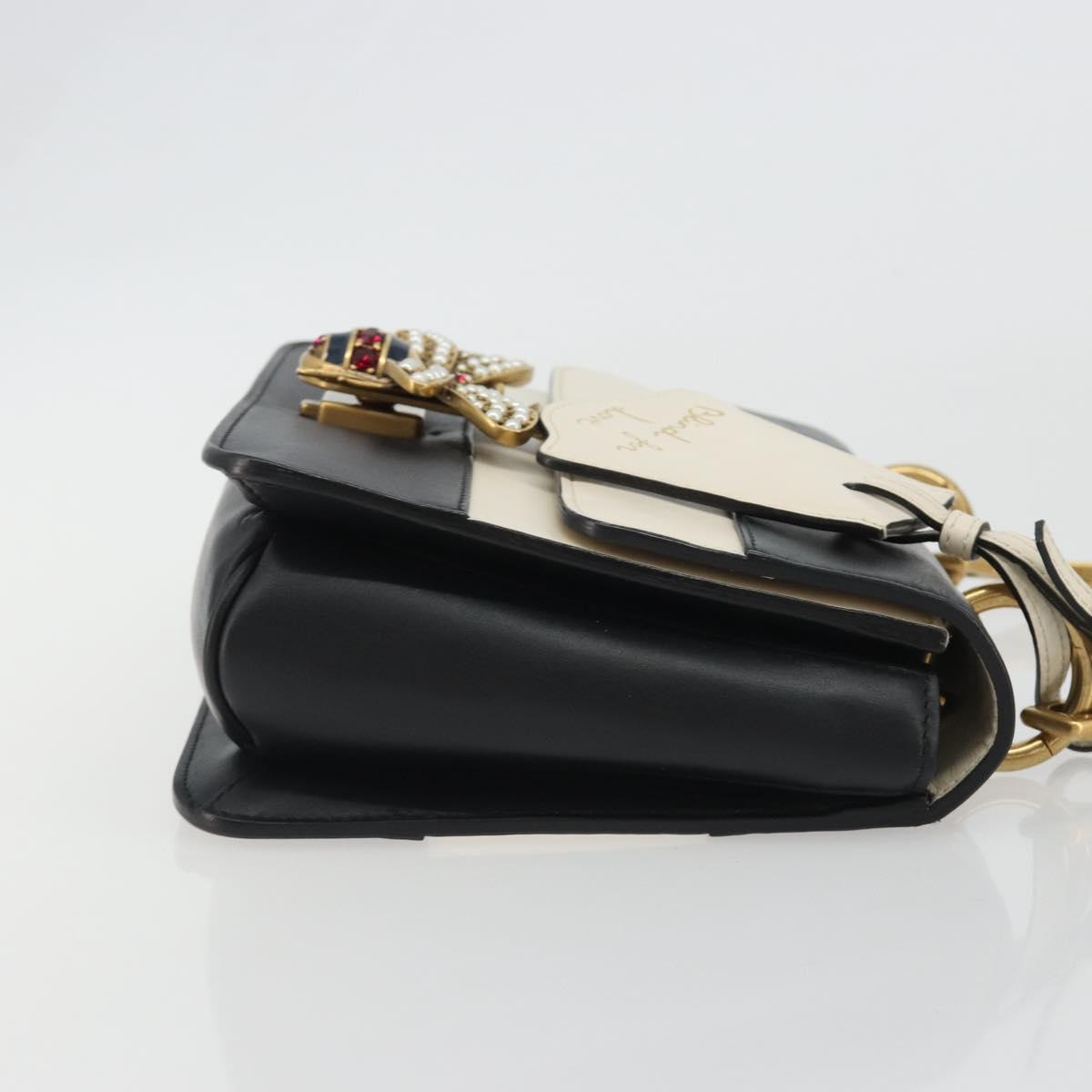 GUCCI Queen Margaret Bee Leather Outlet Black Gold 476542 Auth bs35819V