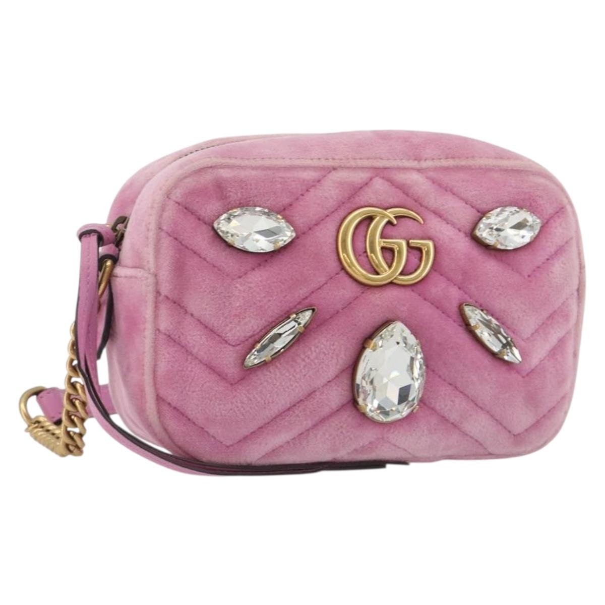 GUCCI GG Marmont Chain Shoulder Bag Velor Pink 448065 Auth bs35820V