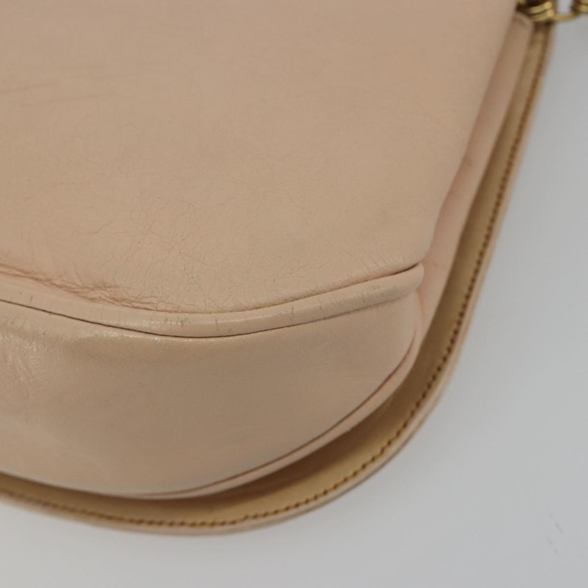 CHANEL Chain Shoulder Bag Leather Beige Gold CC Auth bs35821