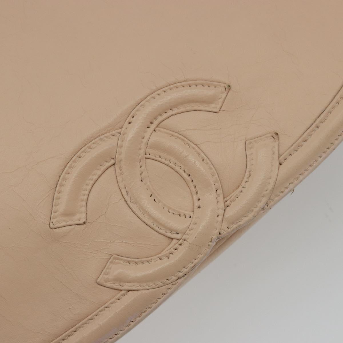 CHANEL Chain Shoulder Bag Leather Beige Gold CC Auth bs35821