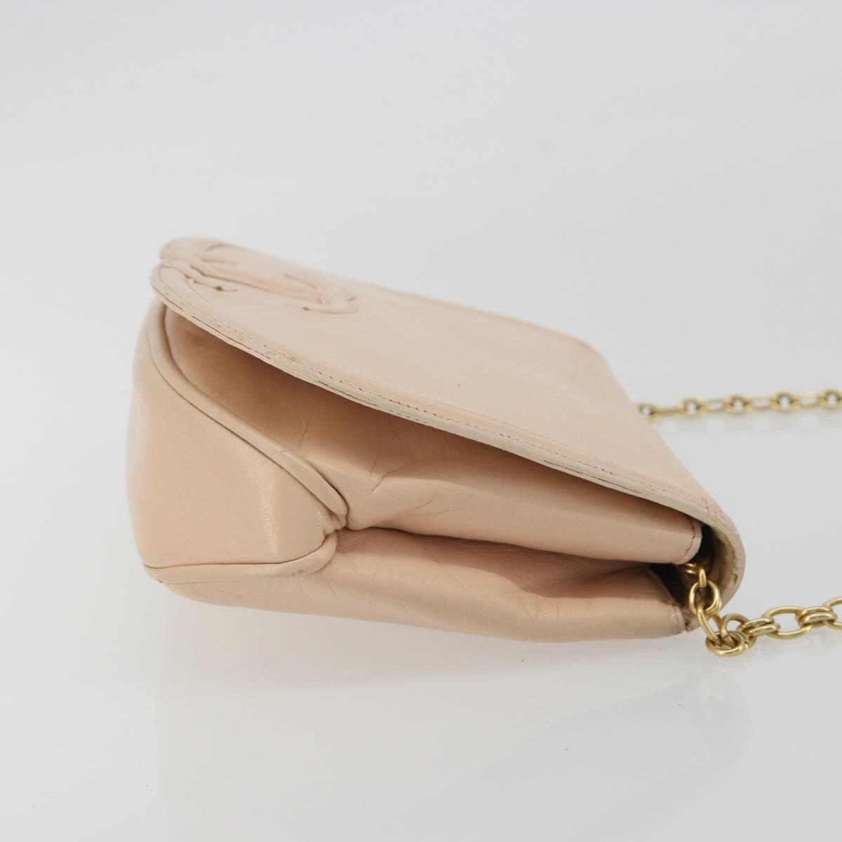 CHANEL Chain Shoulder Bag Leather Beige Gold CC Auth bs35821