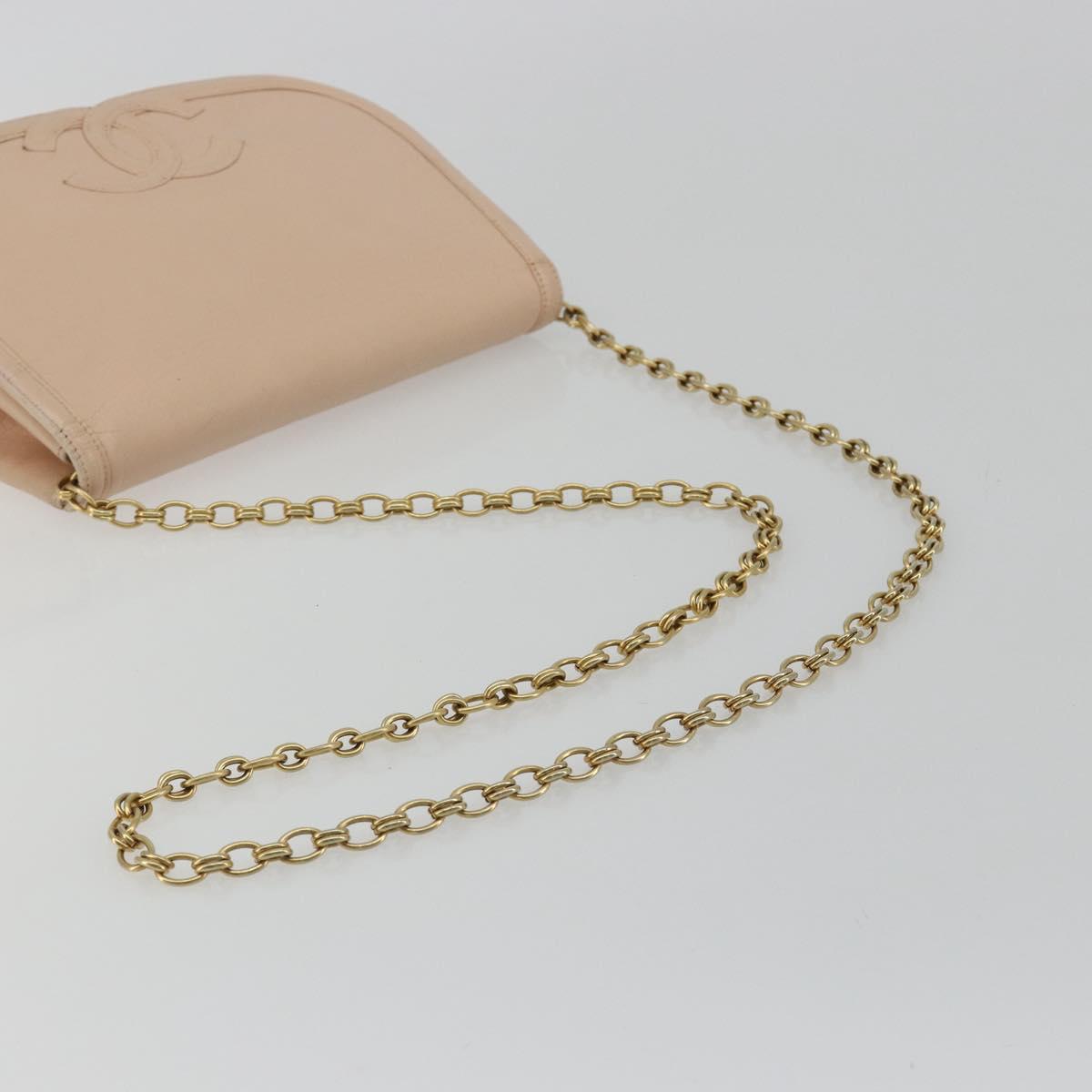 CHANEL Chain Shoulder Bag Leather Beige Gold CC Auth bs35821