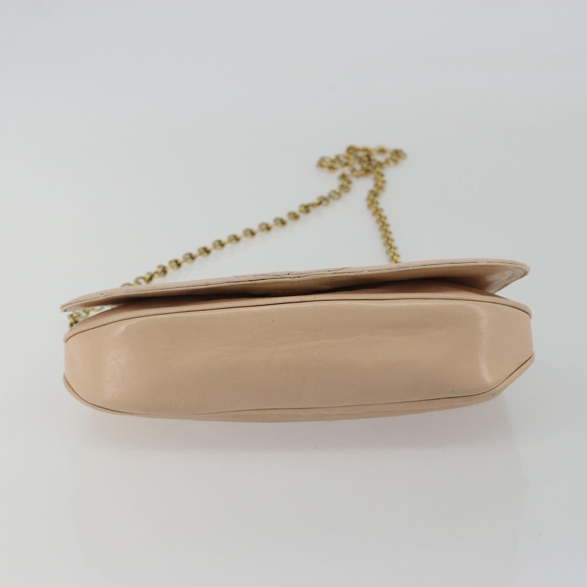 CHANEL Chain Shoulder Bag Leather Beige Gold CC Auth bs35821