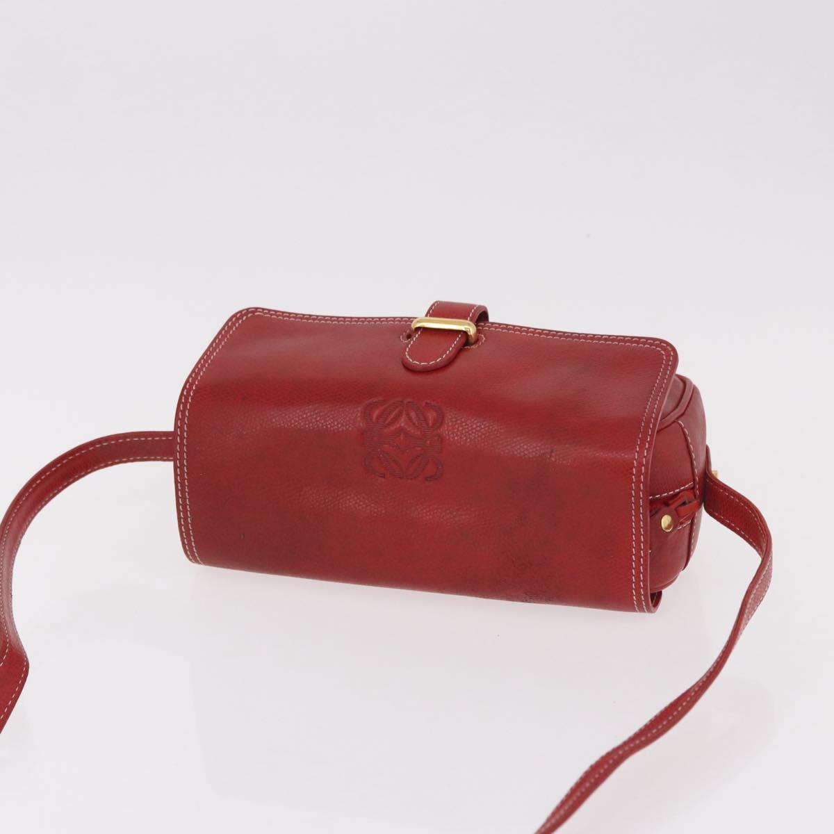 LOEWE Shoulder Bag Leather Red Gold Auth bs35822