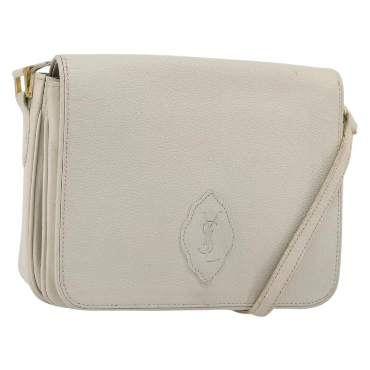 SAINT LAURENT Shoulder Bag Leather White Gold Auth bs35823