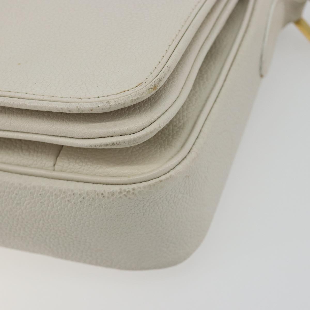 SAINT LAURENT Shoulder Bag Leather White Gold Auth bs35823