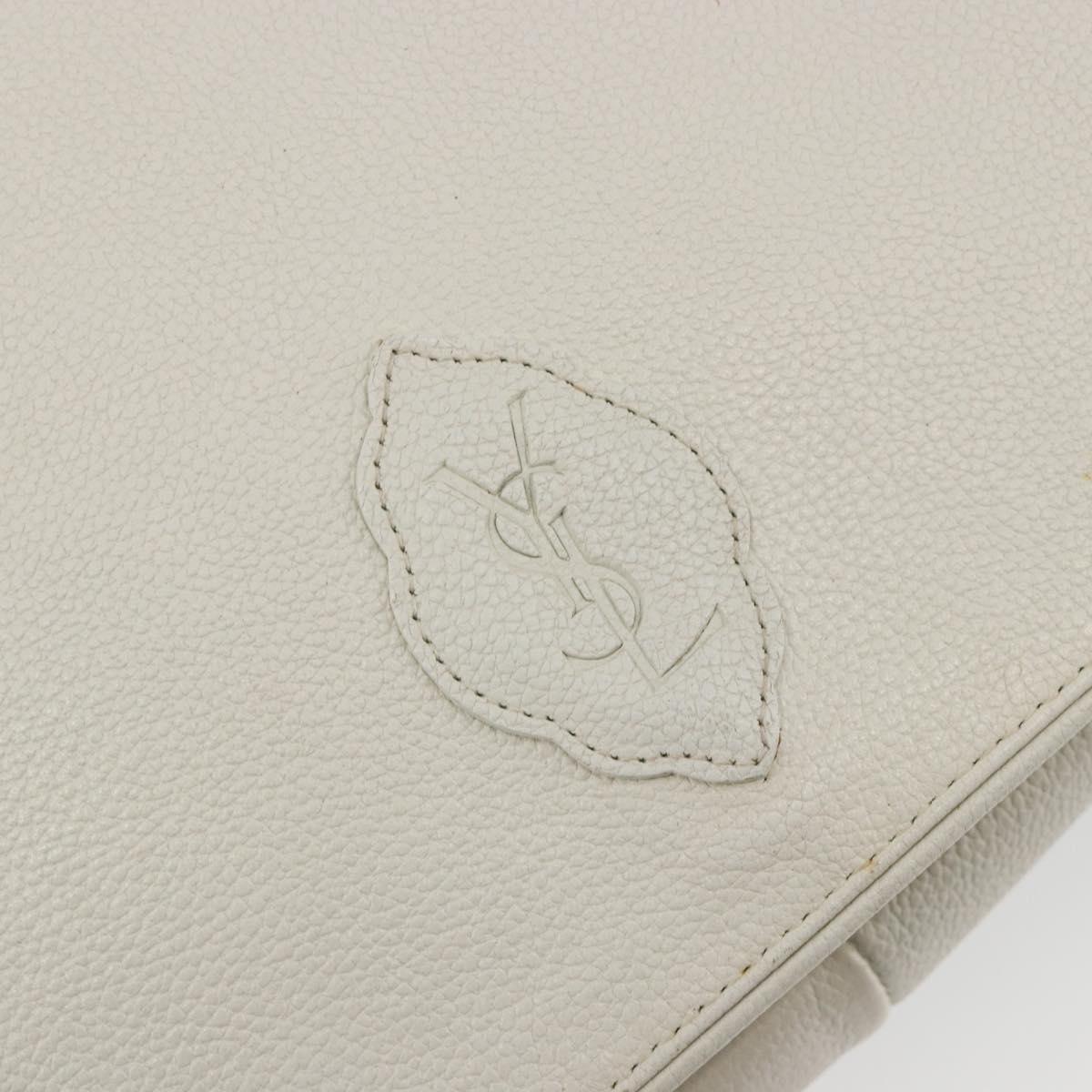 SAINT LAURENT Shoulder Bag Leather White Gold Auth bs35823