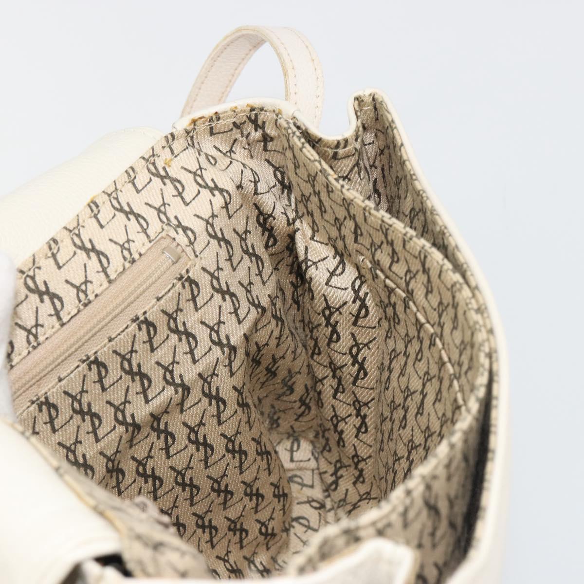 SAINT LAURENT Shoulder Bag Leather White Gold Auth bs35823
