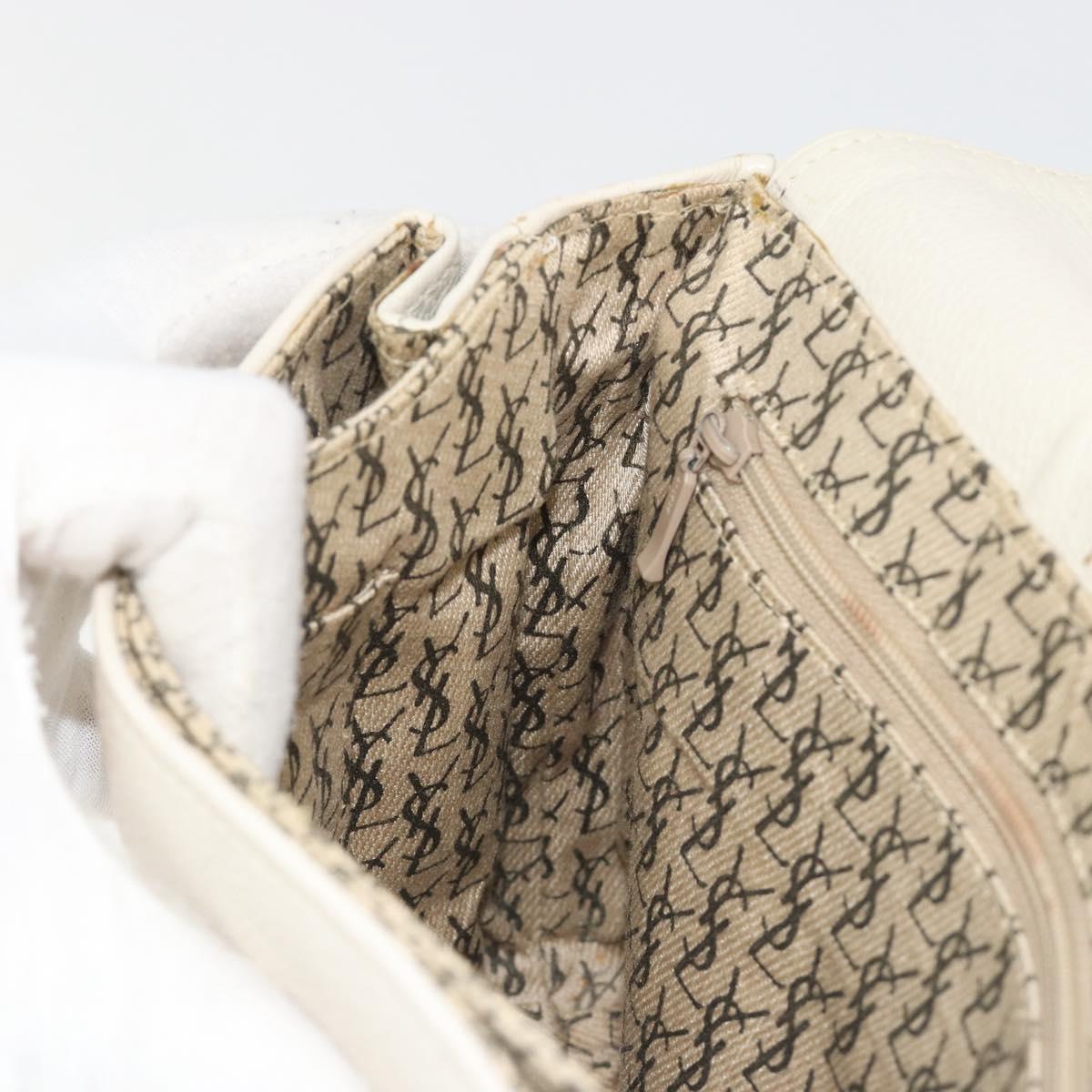 SAINT LAURENT Shoulder Bag Leather White Gold Auth bs35823