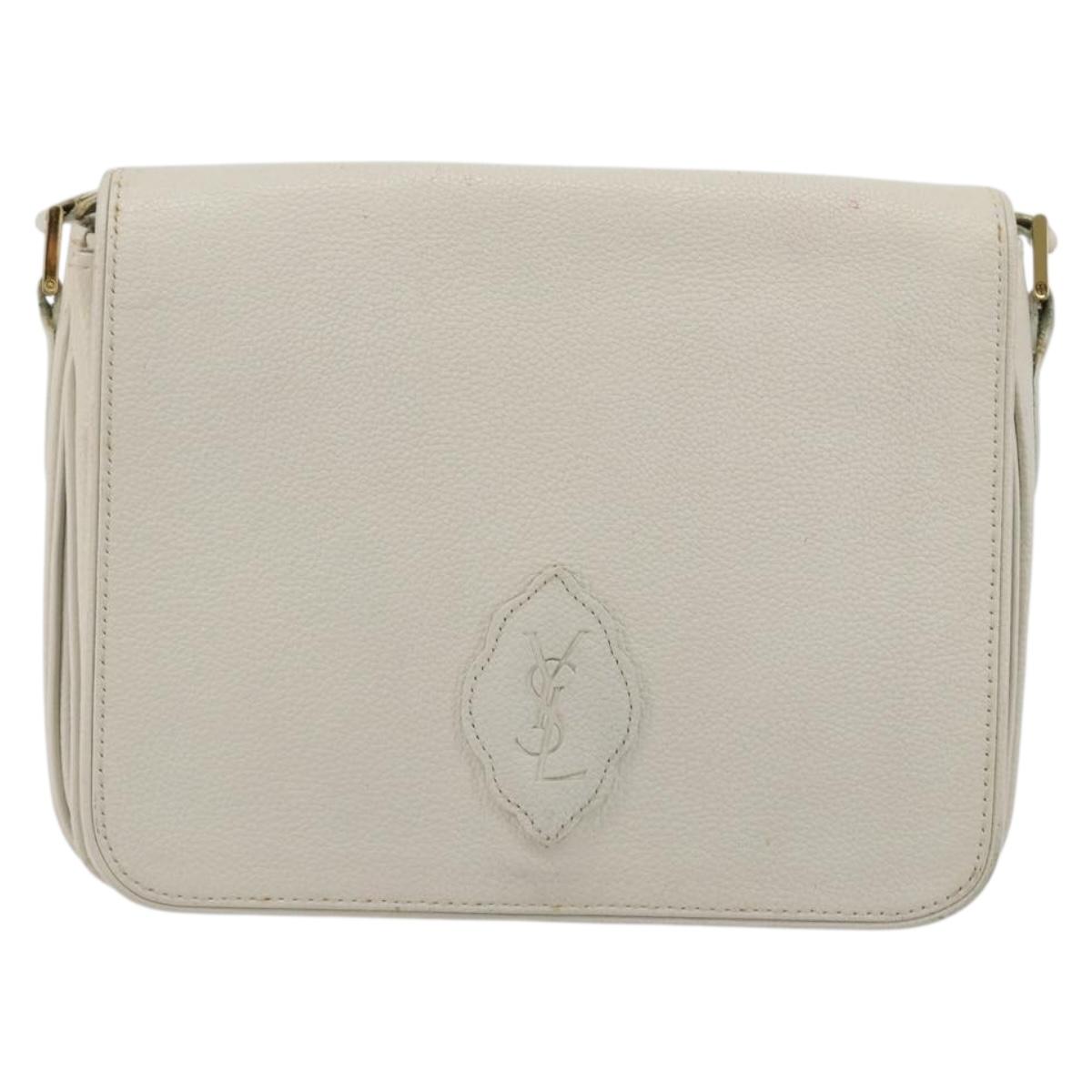 SAINT LAURENT Shoulder Bag Leather White Gold Auth bs35823