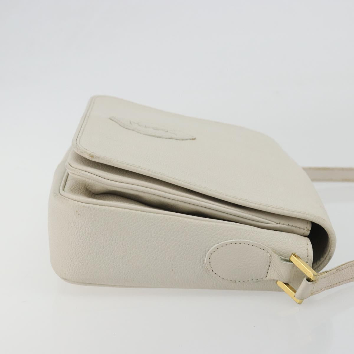 SAINT LAURENT Shoulder Bag Leather White Gold Auth bs35823