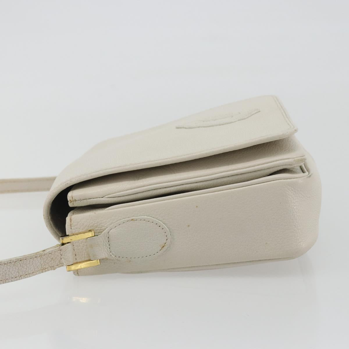 SAINT LAURENT Shoulder Bag Leather White Gold Auth bs35823