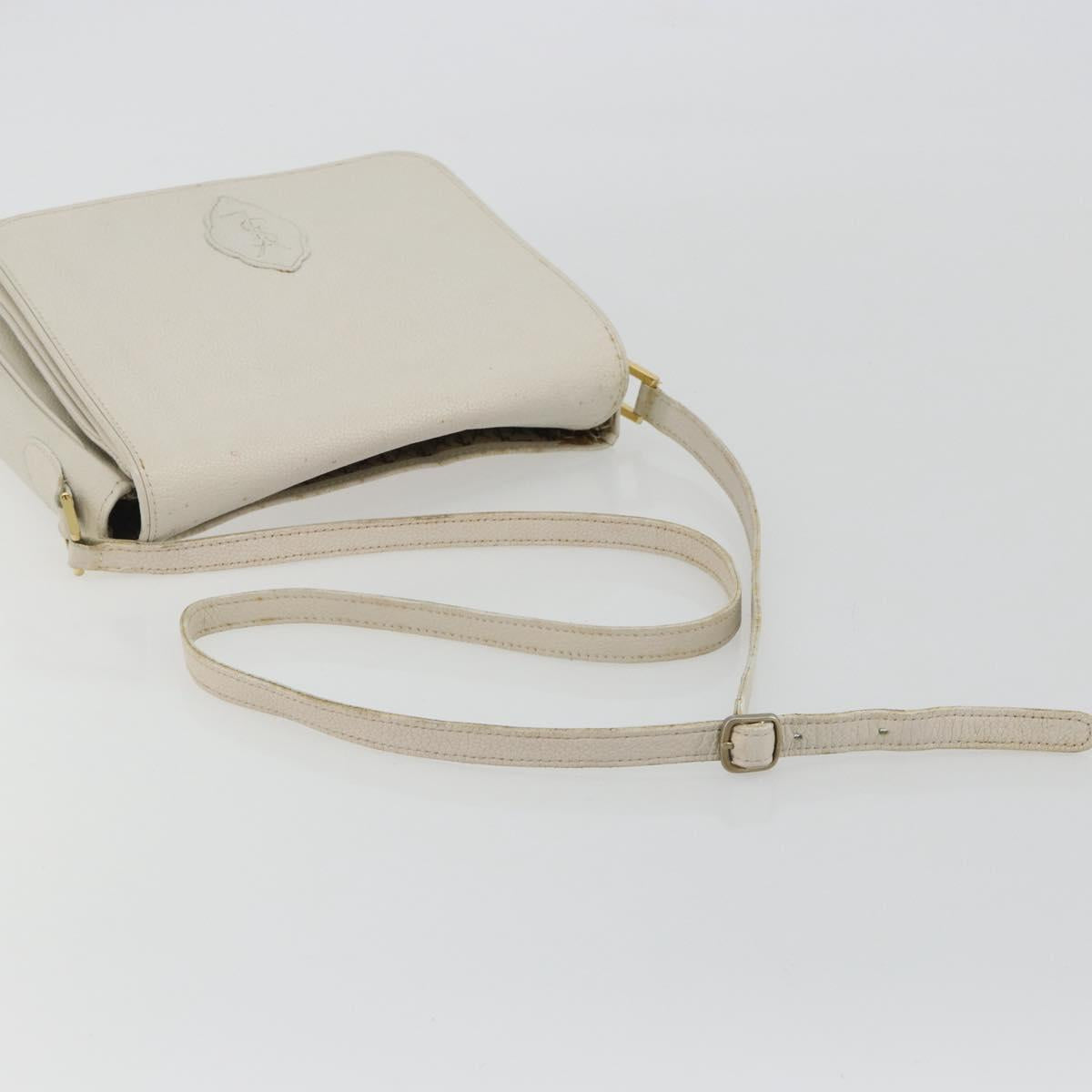 SAINT LAURENT Shoulder Bag Leather White Gold Auth bs35823
