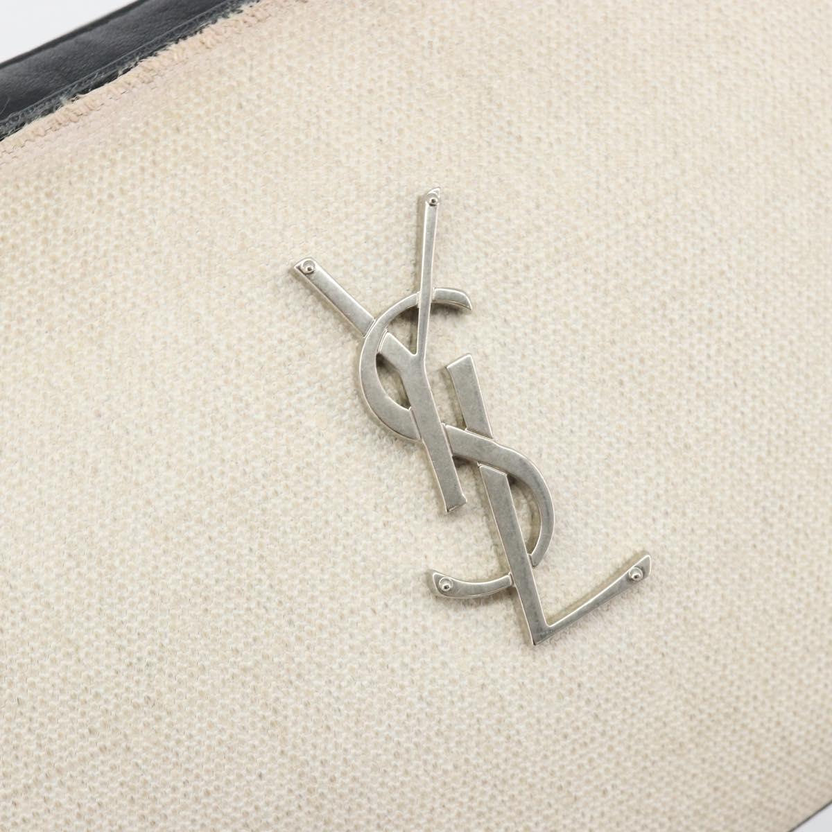 SAINT LAURENT Shoulder Bag Canvas Beige Silver 520534 Auth bs35824A
