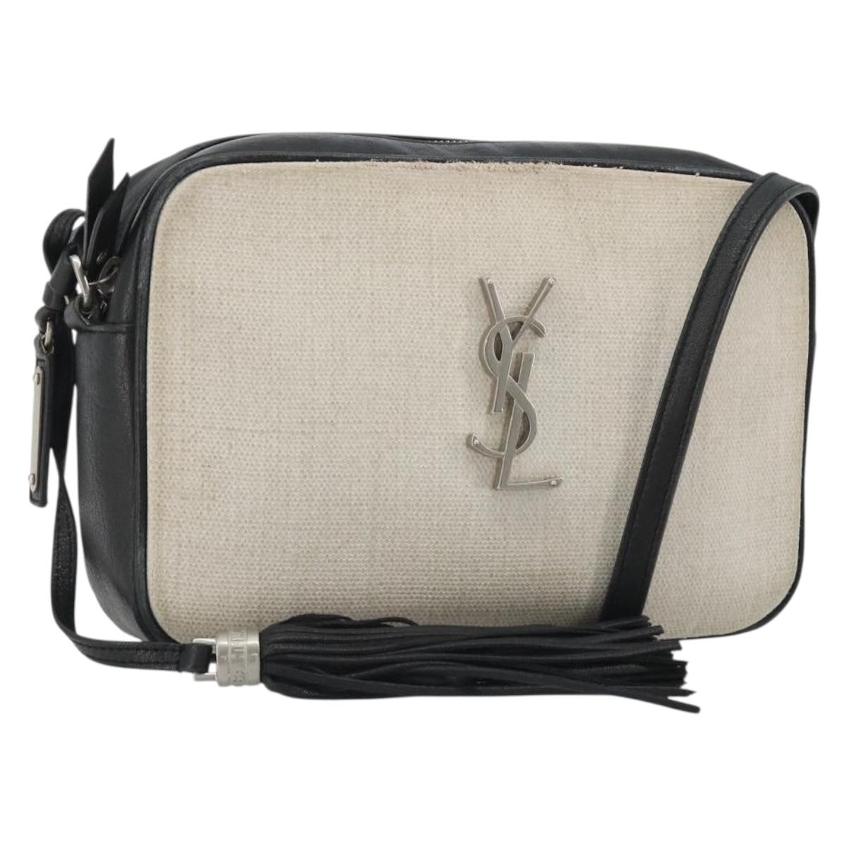 SAINT LAURENT Shoulder Bag Canvas Beige Silver 520534 Auth bs35824A
