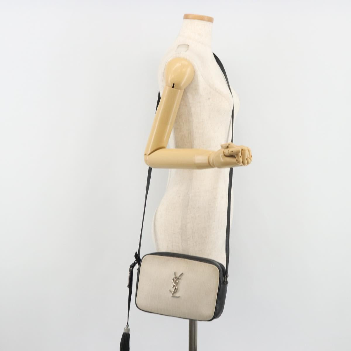SAINT LAURENT Shoulder Bag Canvas Beige Silver 520534 Auth bs35824A