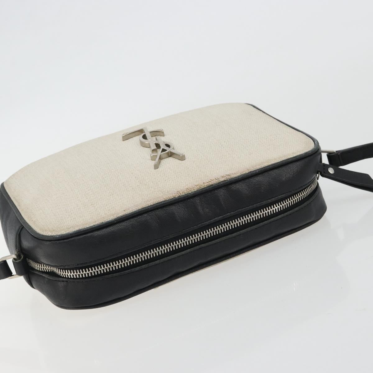 SAINT LAURENT Shoulder Bag Canvas Beige Silver 520534 Auth bs35824A