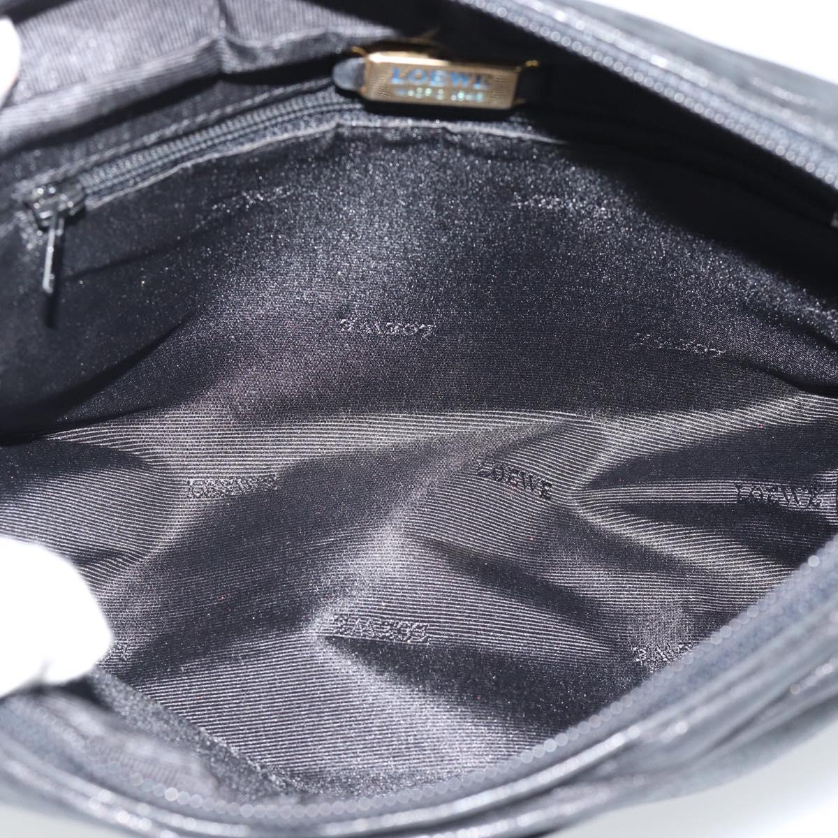LOEWE Anagram Shoulder Bag Leather Black Gold Auth bs35825