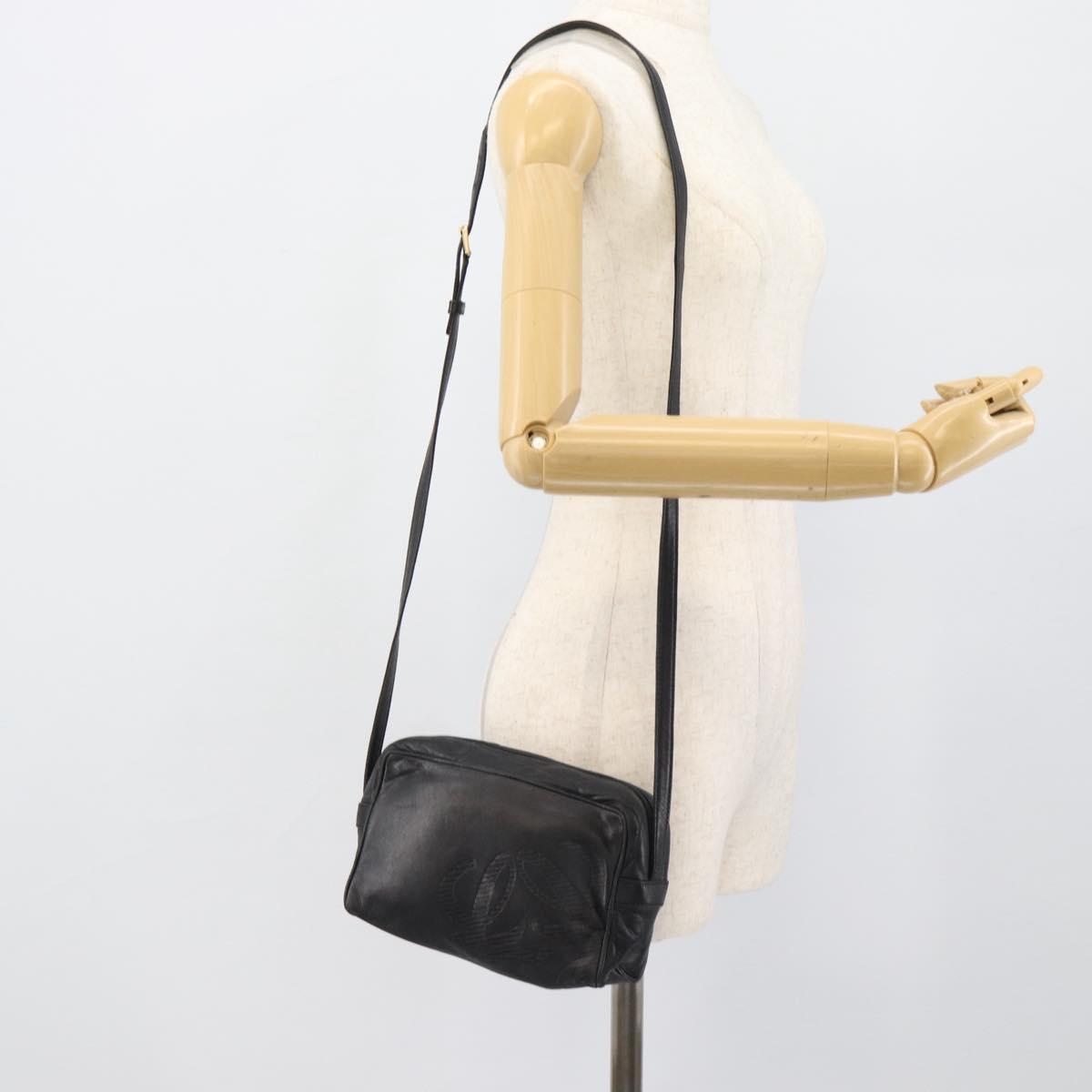 LOEWE Anagram Shoulder Bag Leather Black Gold Auth bs35825