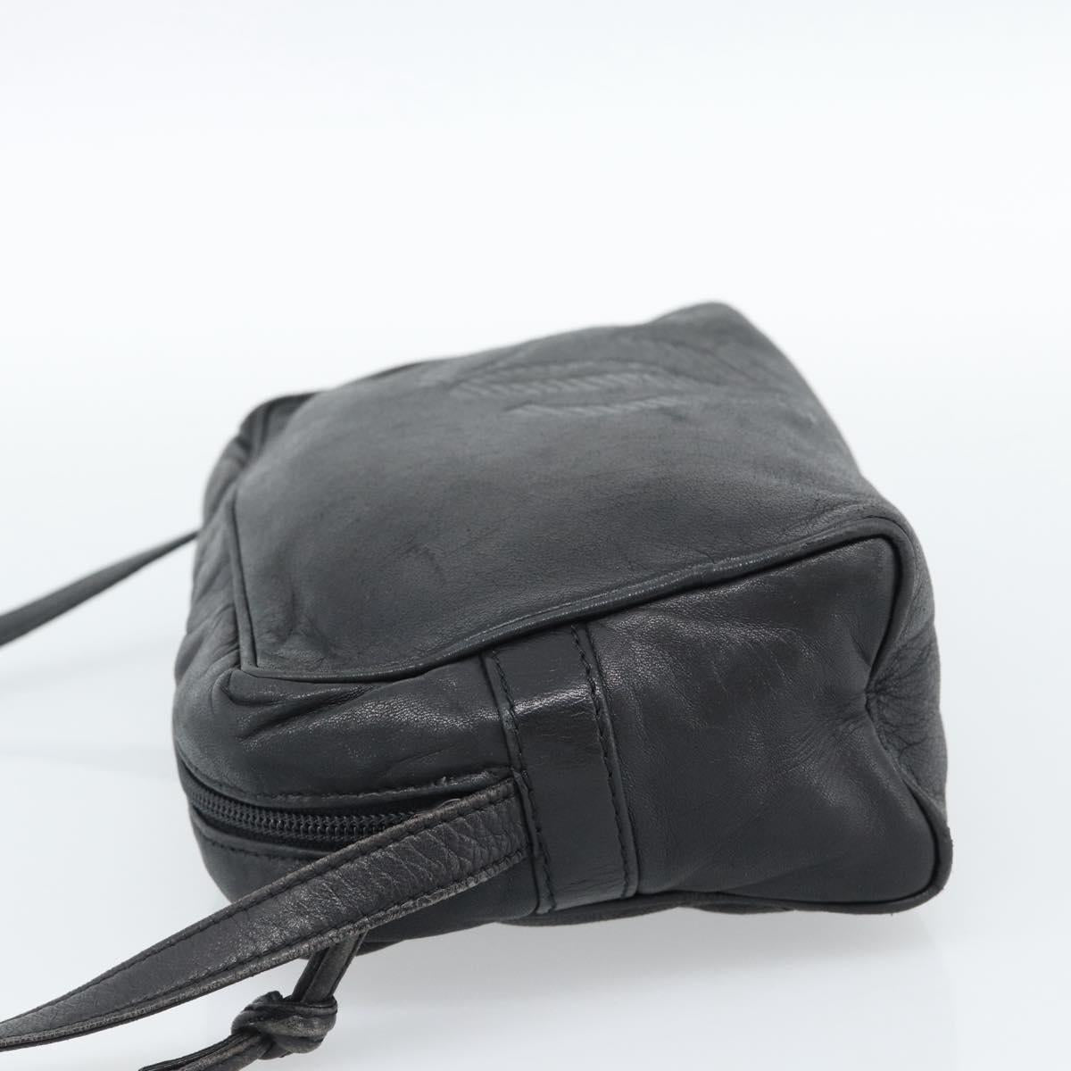 LOEWE Anagram Shoulder Bag Leather Black Gold Auth bs35825