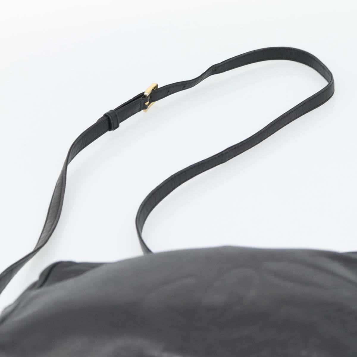 LOEWE Anagram Shoulder Bag Leather Black Gold Auth bs35825