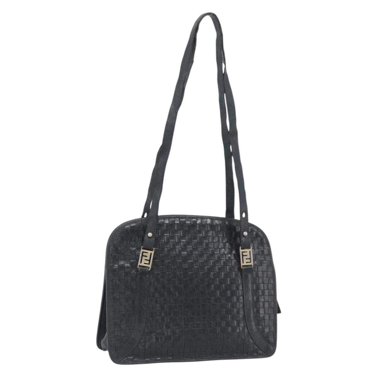 FENDI Shoulder Bag Leather Black Gold Auth bs35826