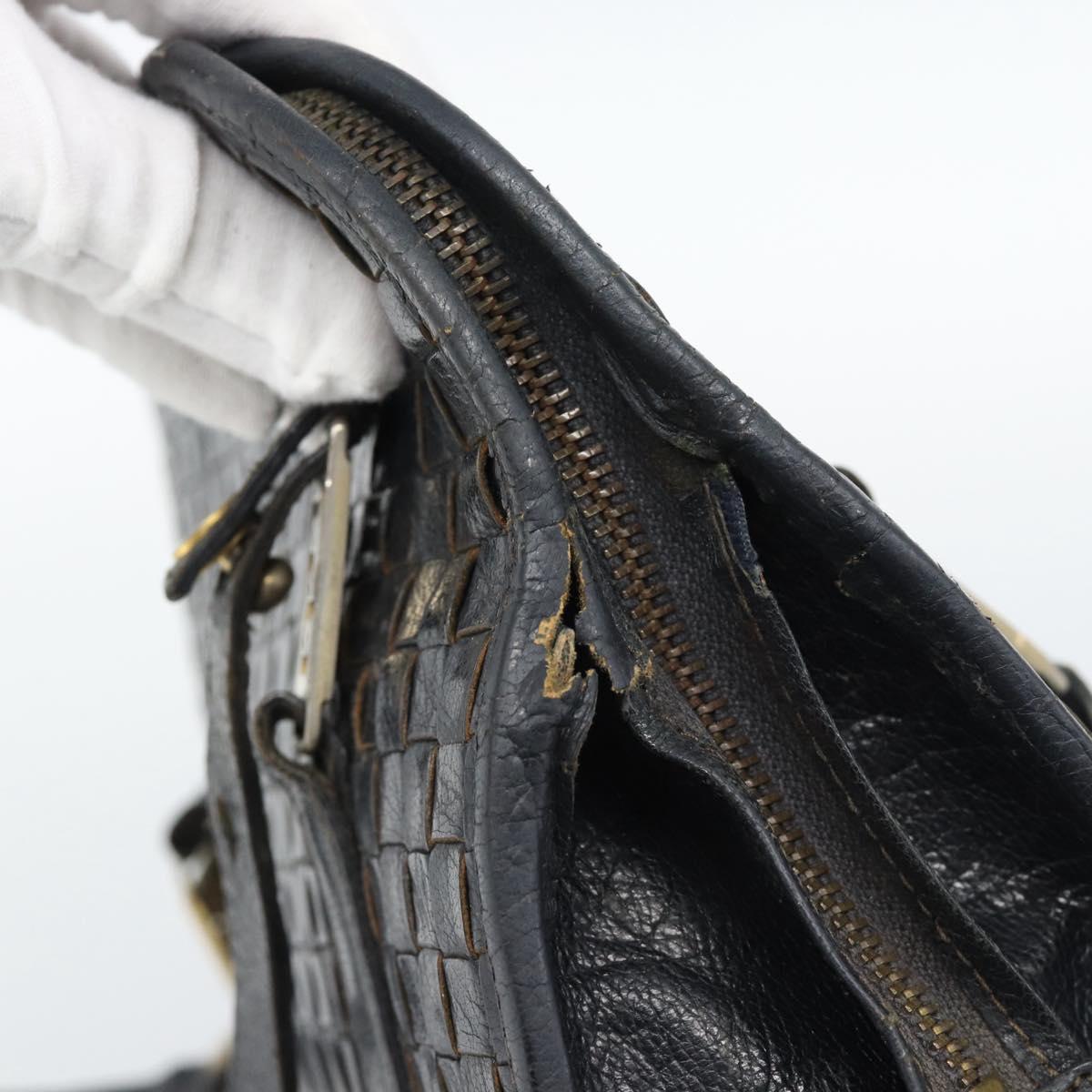 FENDI Shoulder Bag Leather Black Gold Auth bs35826