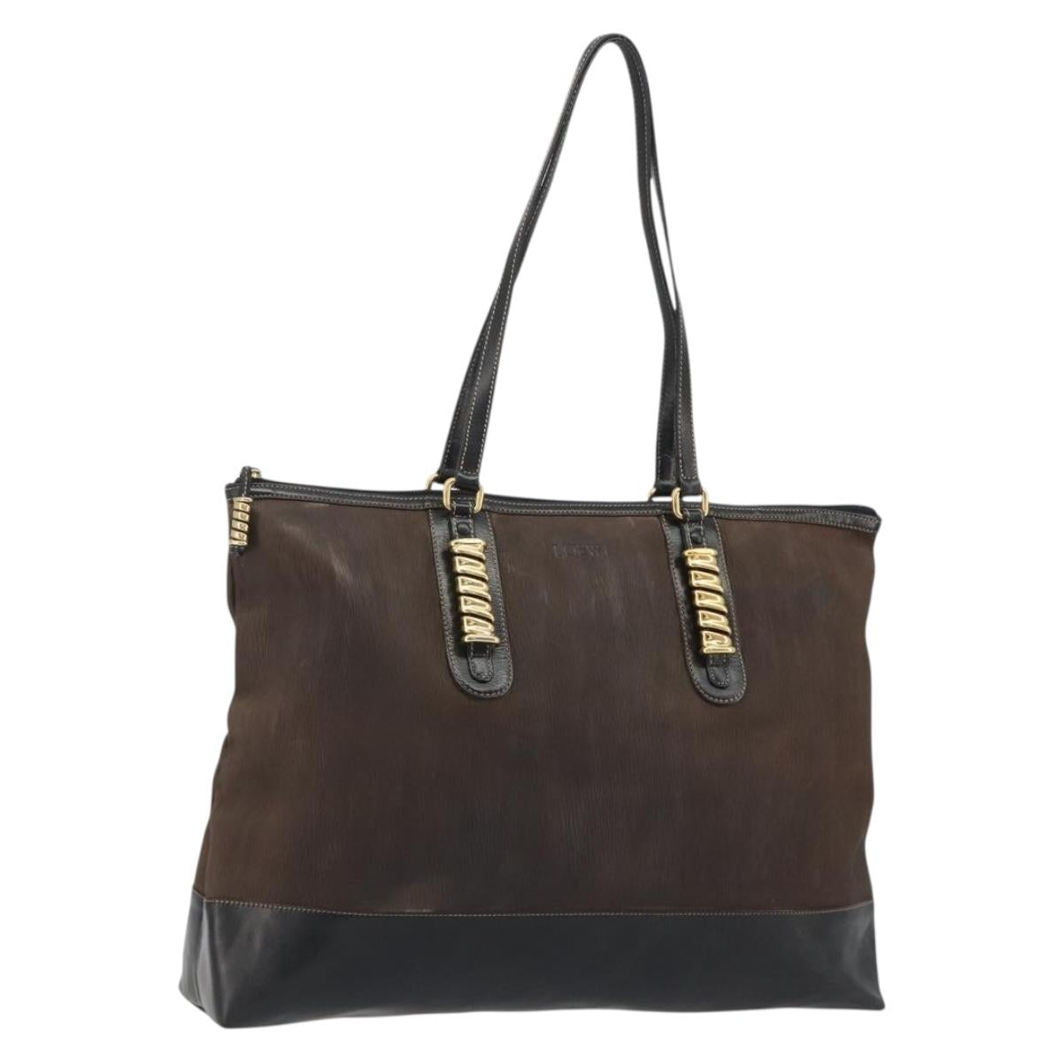 LOEWE Tote Bag Leather Dark Brown Gold Auth bs35829A