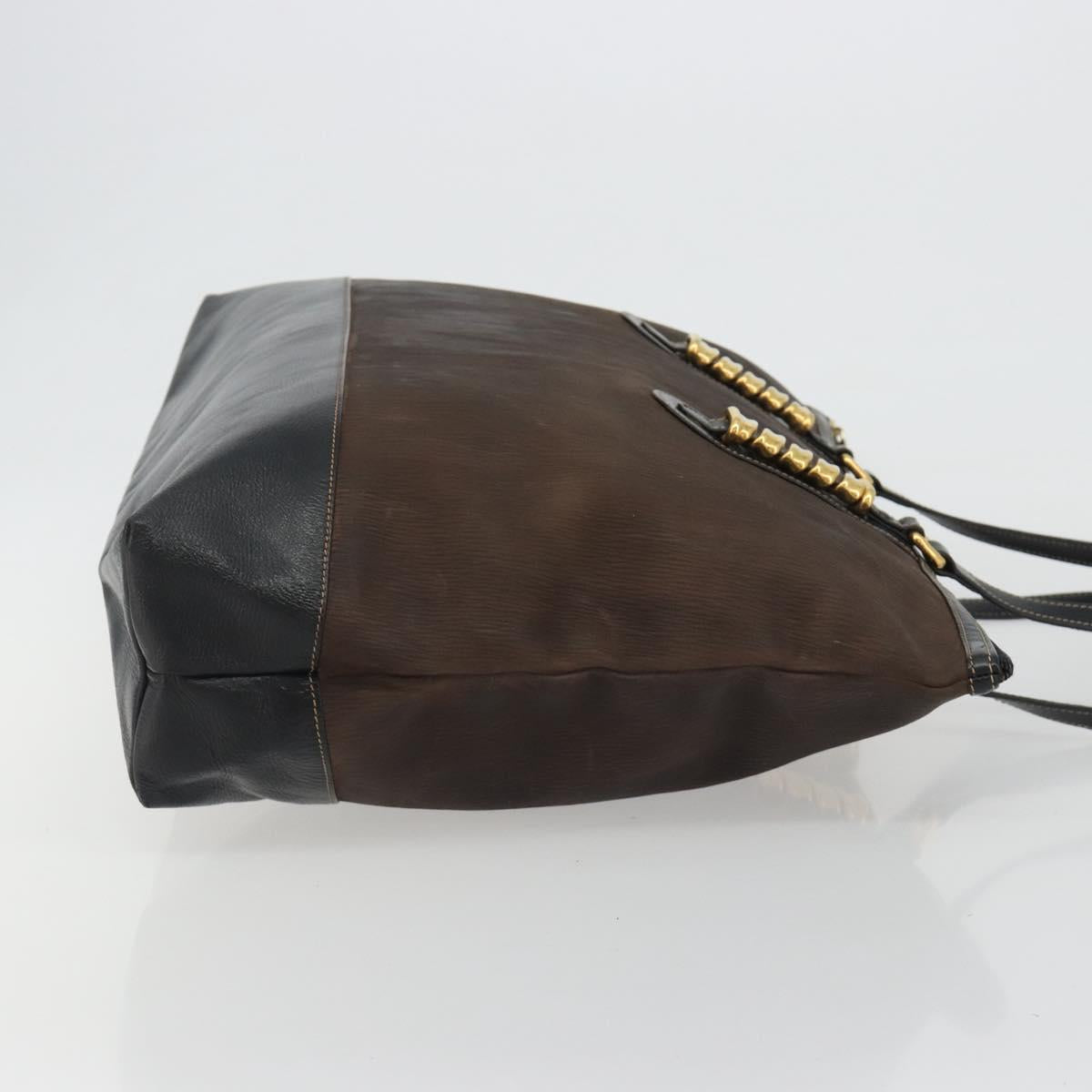 LOEWE Tote Bag Leather Dark Brown Gold Auth bs35829A