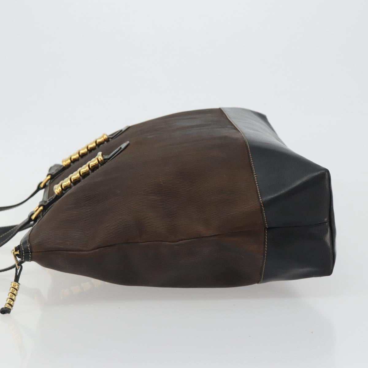 LOEWE Tote Bag Leather Dark Brown Gold Auth bs35829A