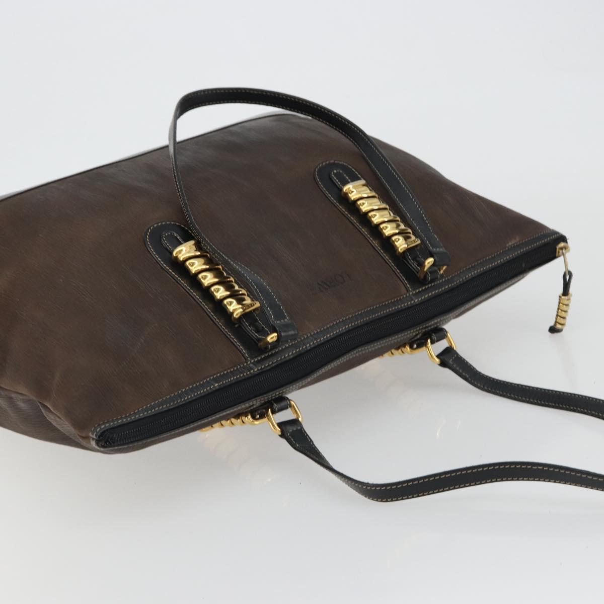 LOEWE Tote Bag Leather Dark Brown Gold Auth bs35829A