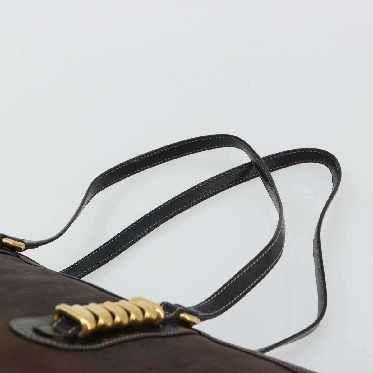 LOEWE Tote Bag Leather Dark Brown Gold Auth bs35829A
