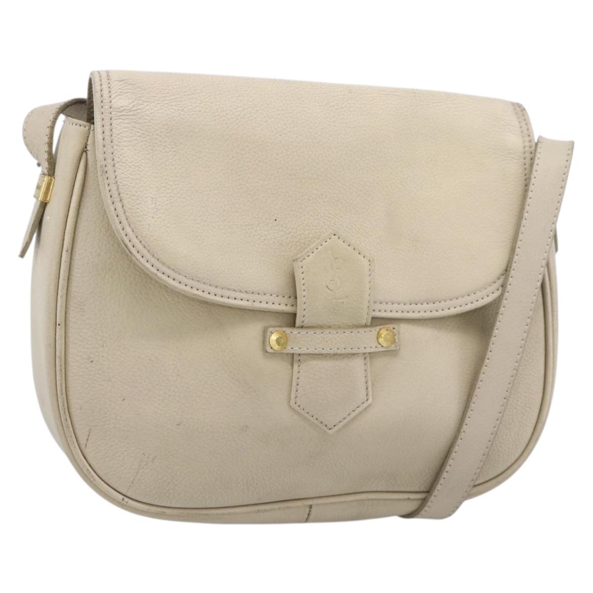 SAINT LAURENT Shoulder Bag Leather Beige Gold Auth bs35833