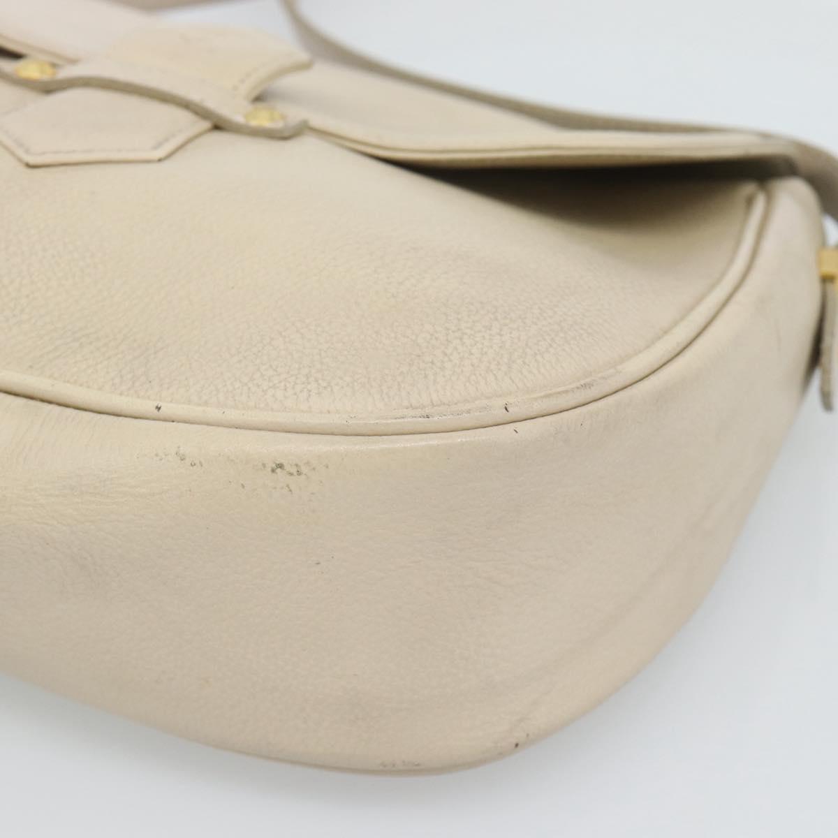 SAINT LAURENT Shoulder Bag Leather Beige Gold Auth bs35833