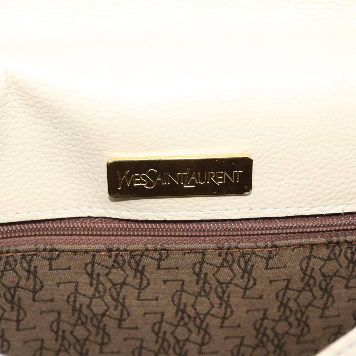 SAINT LAURENT Shoulder Bag Leather Beige Gold Auth bs35833