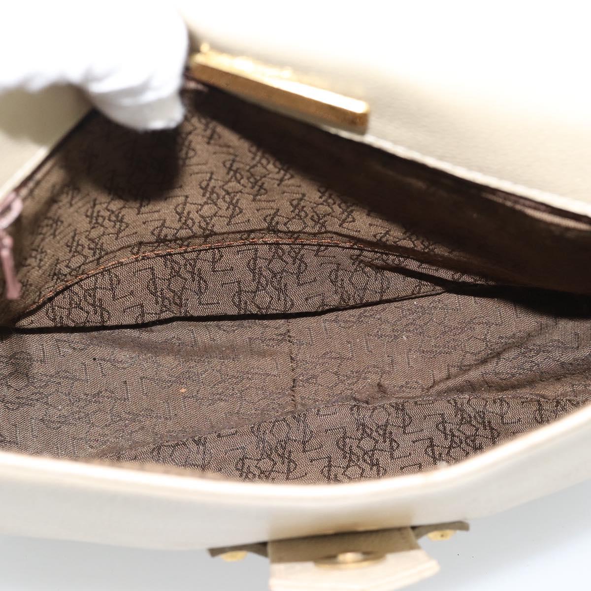 SAINT LAURENT Shoulder Bag Leather Beige Gold Auth bs35833
